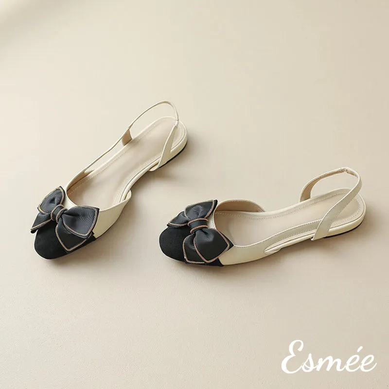 Leather Slingback with Bow Knot and Black Toe Cap