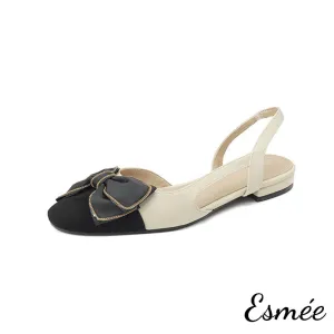Leather Slingback with Bow Knot and Black Toe Cap