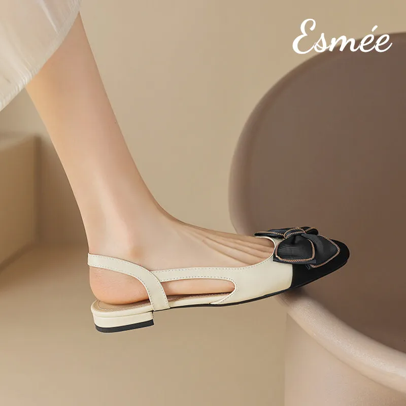 Leather Slingback with Bow Knot and Black Toe Cap