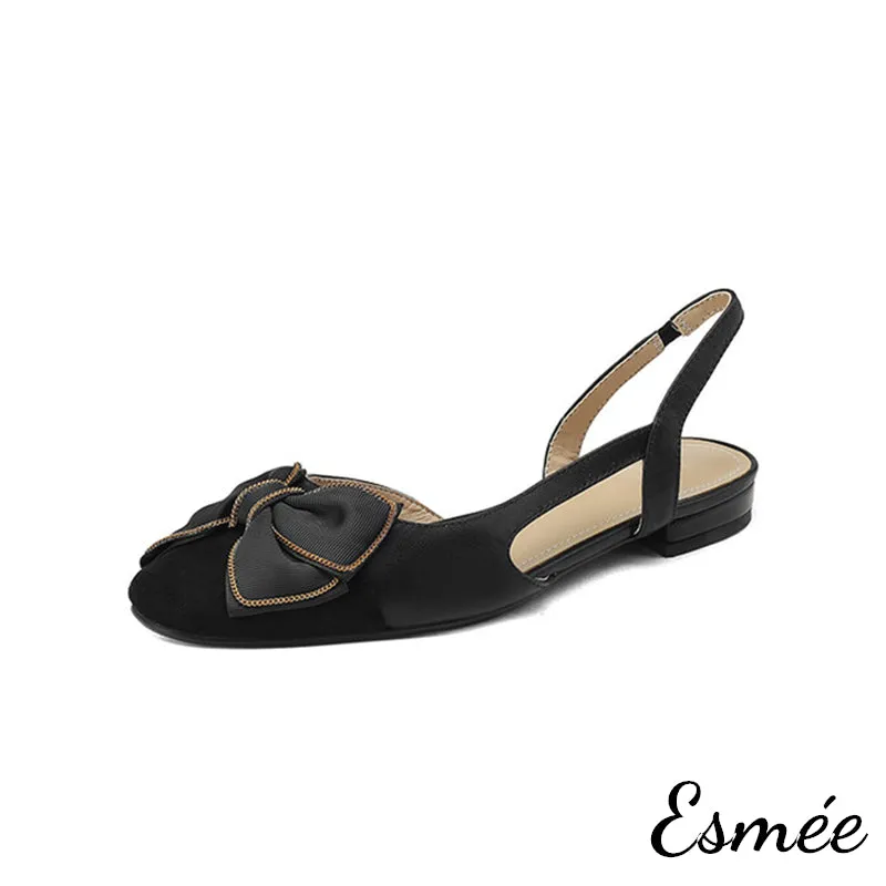 Leather Slingback with Bow Knot and Black Toe Cap