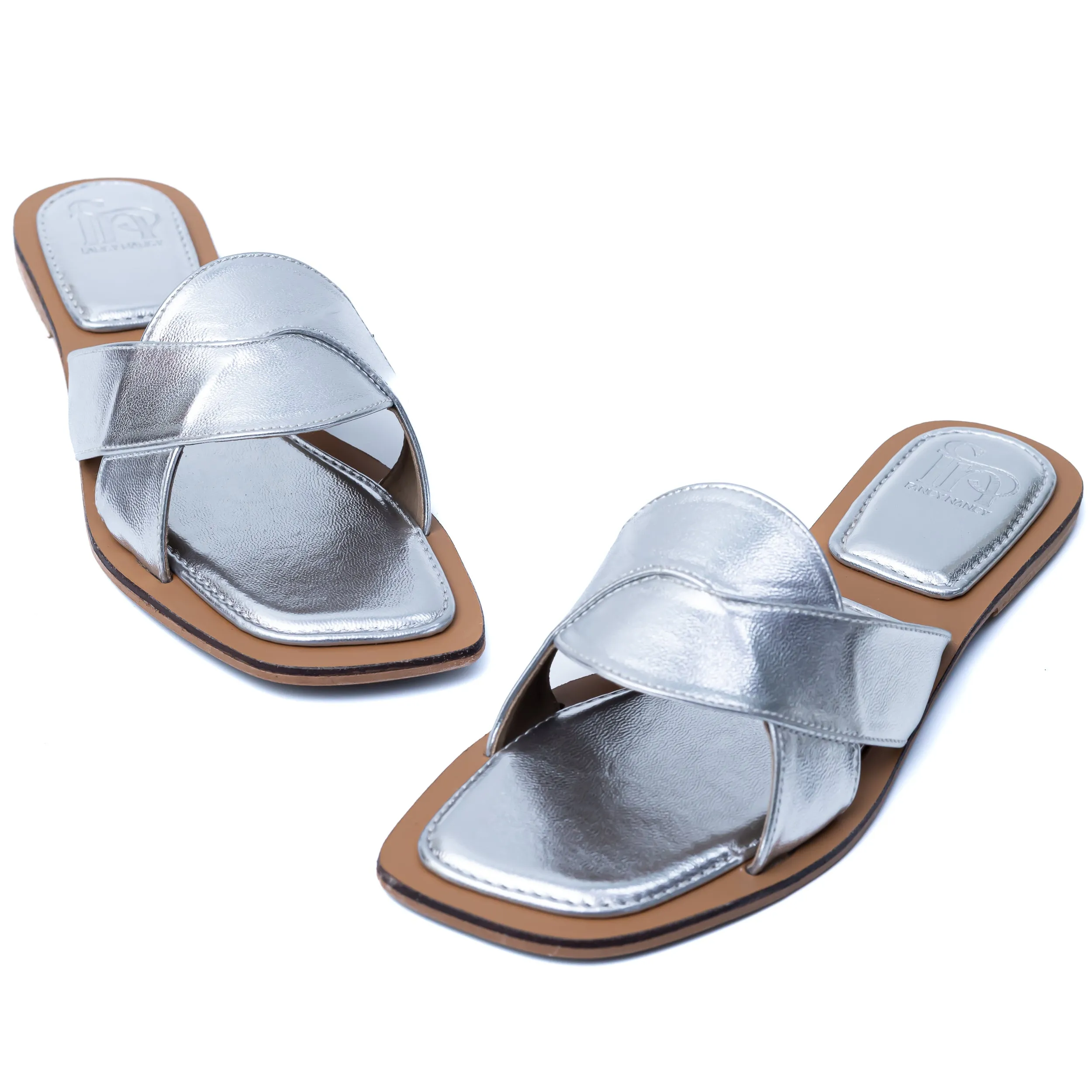 Metallic Criss Cross Strap Flats - Silver