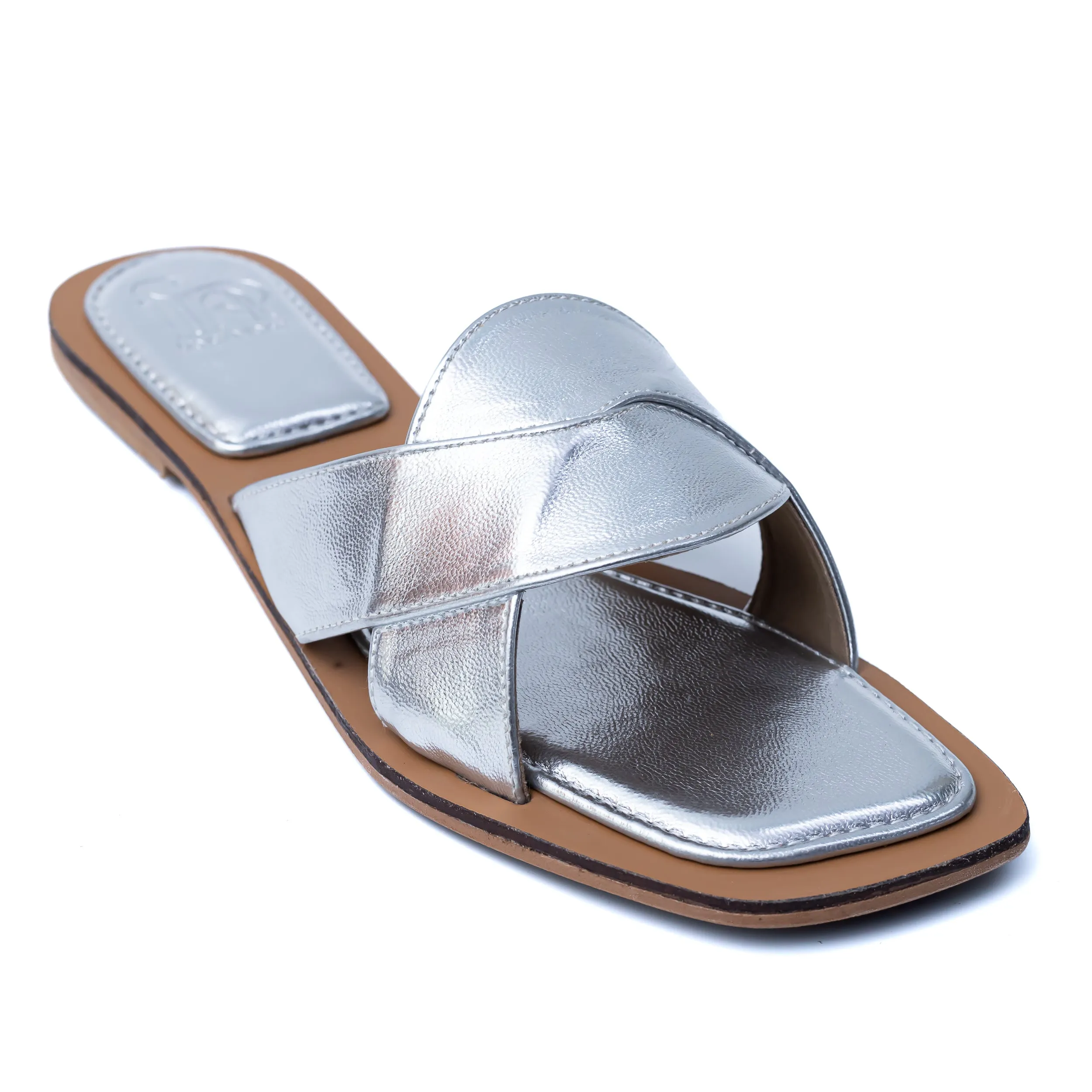 Metallic Criss Cross Strap Flats - Silver