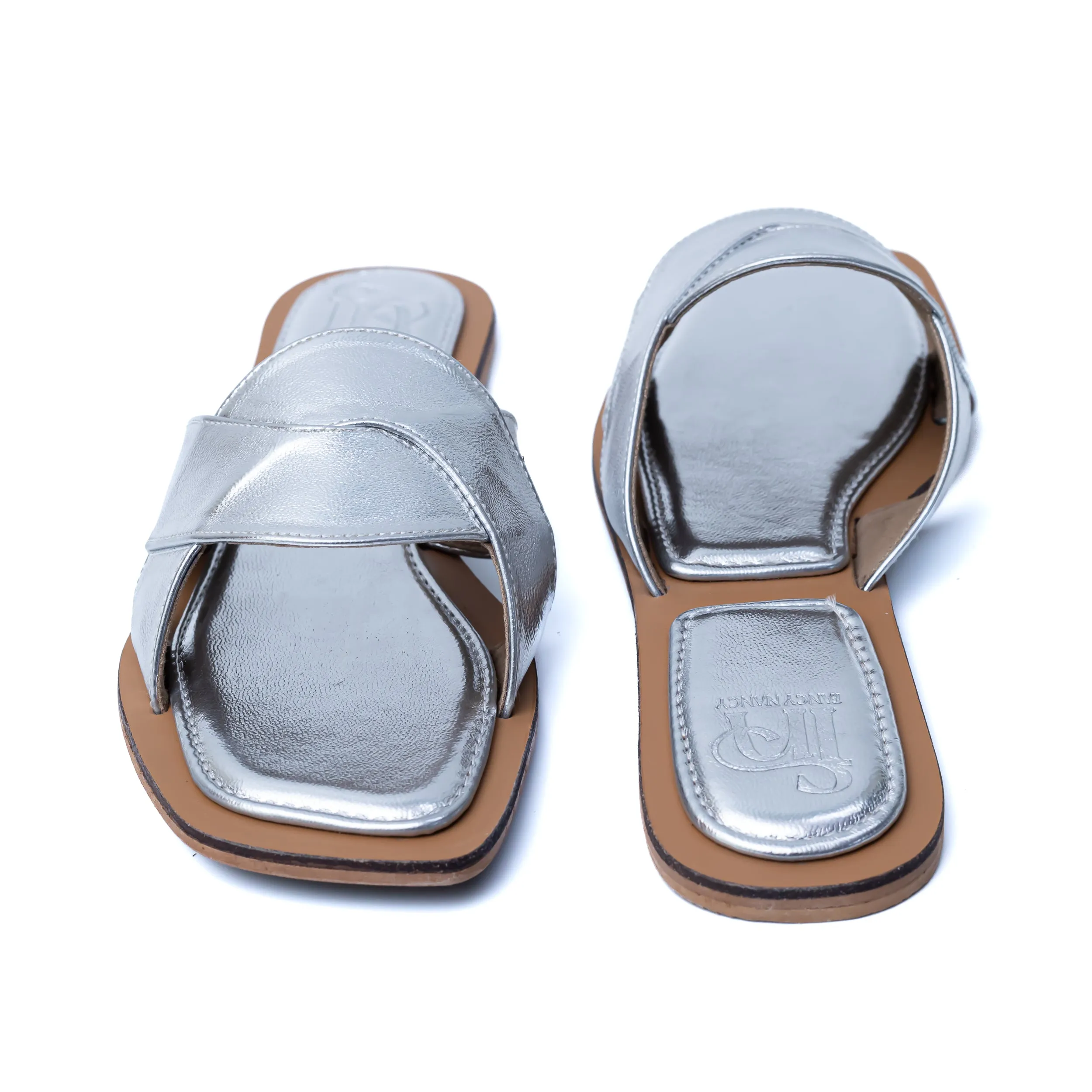 Metallic Criss Cross Strap Flats - Silver