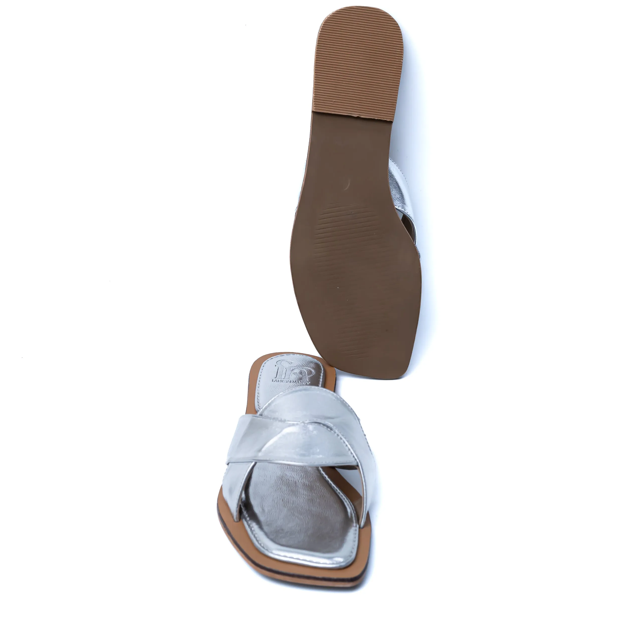 Metallic Criss Cross Strap Flats - Silver