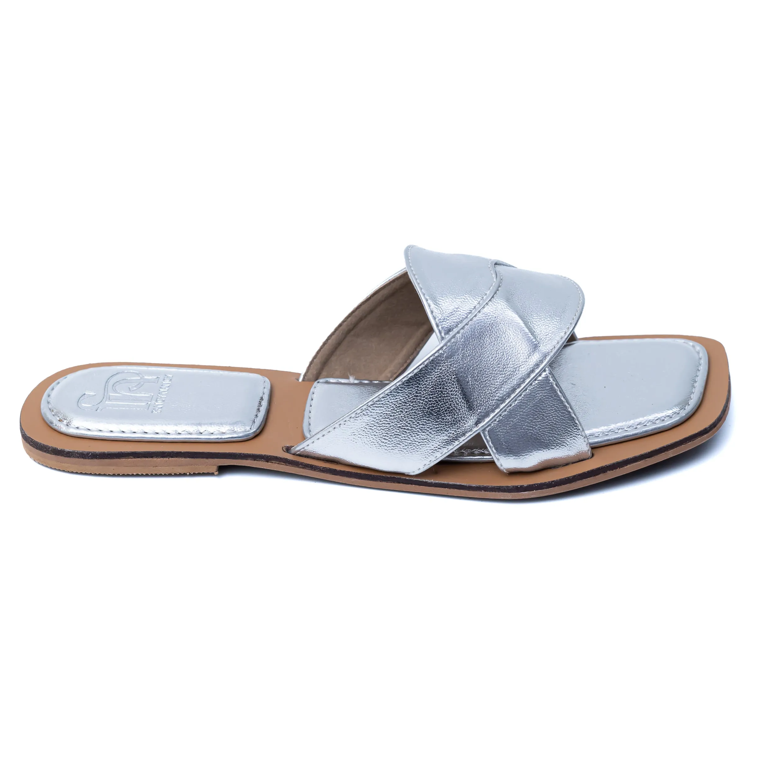 Metallic Criss Cross Strap Flats - Silver