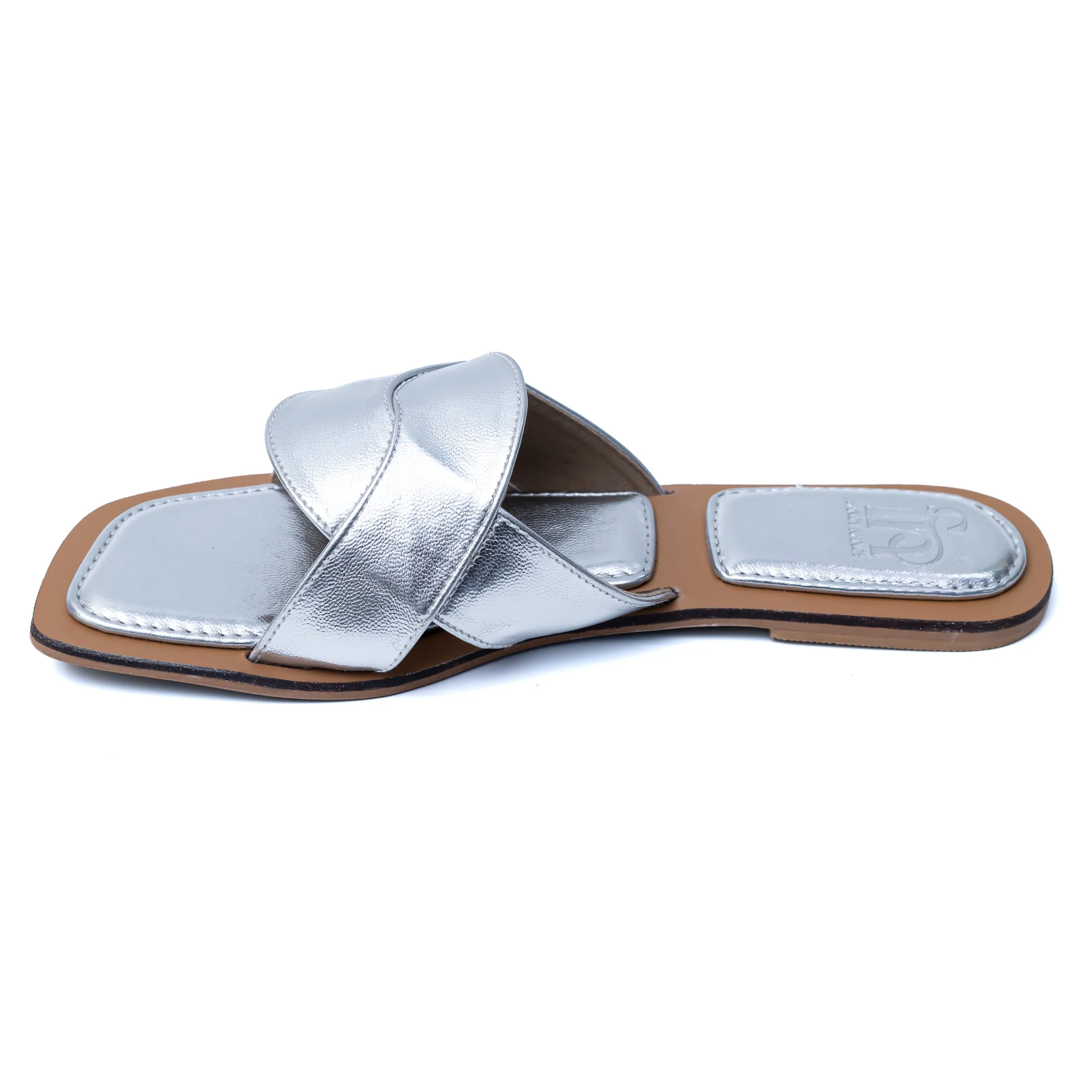 Metallic Criss Cross Strap Flats - Silver