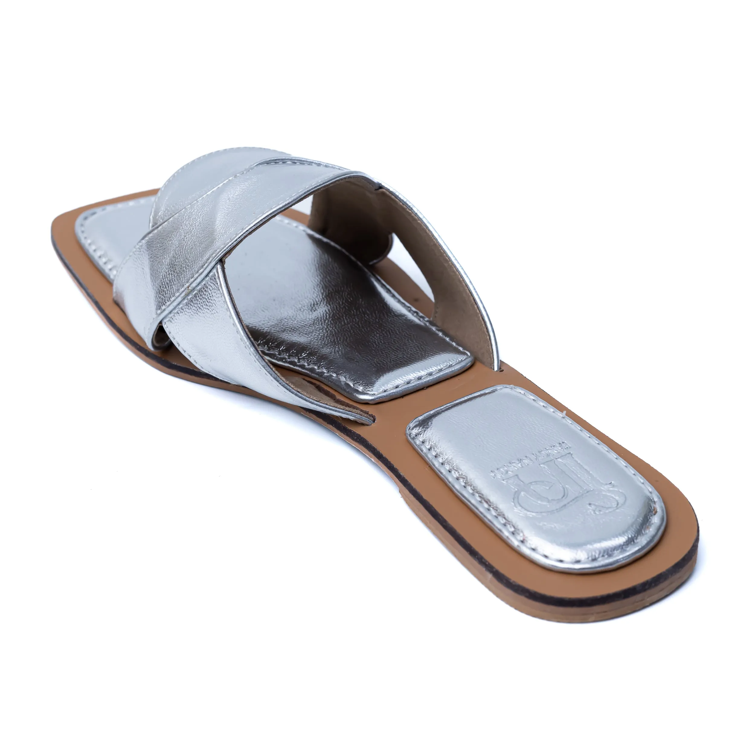 Metallic Criss Cross Strap Flats - Silver