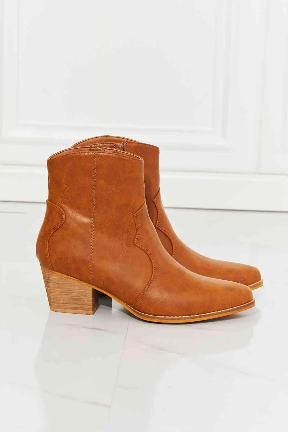 MMShoes Faux Leather Western Ankle Bootie Boots Orche Tan Color Watertower Town