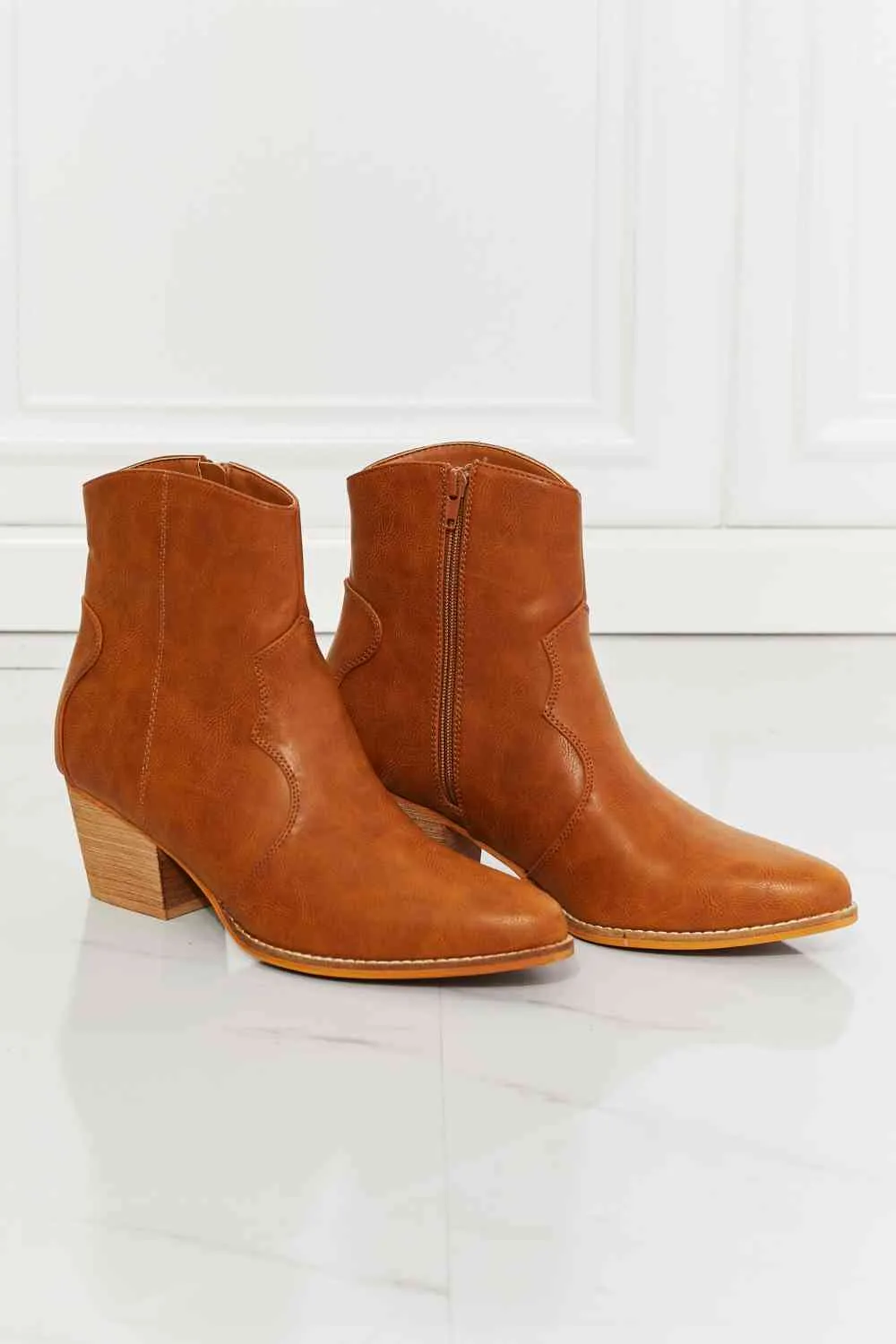 MMShoes Faux Leather Western Ankle Bootie Boots Orche Tan Color Watertower Town