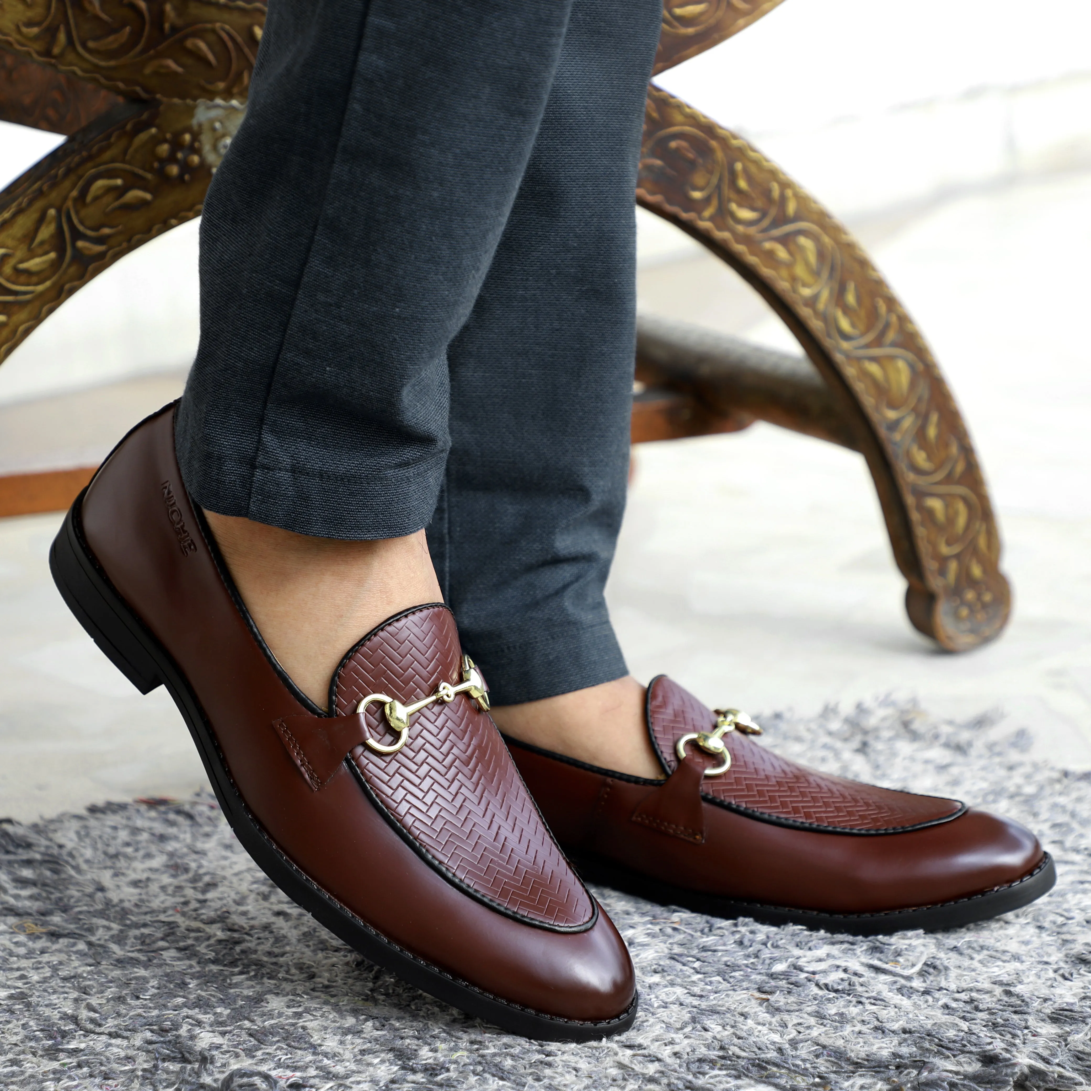 NICHE Cherry Brown Designer Horsebit Loafers