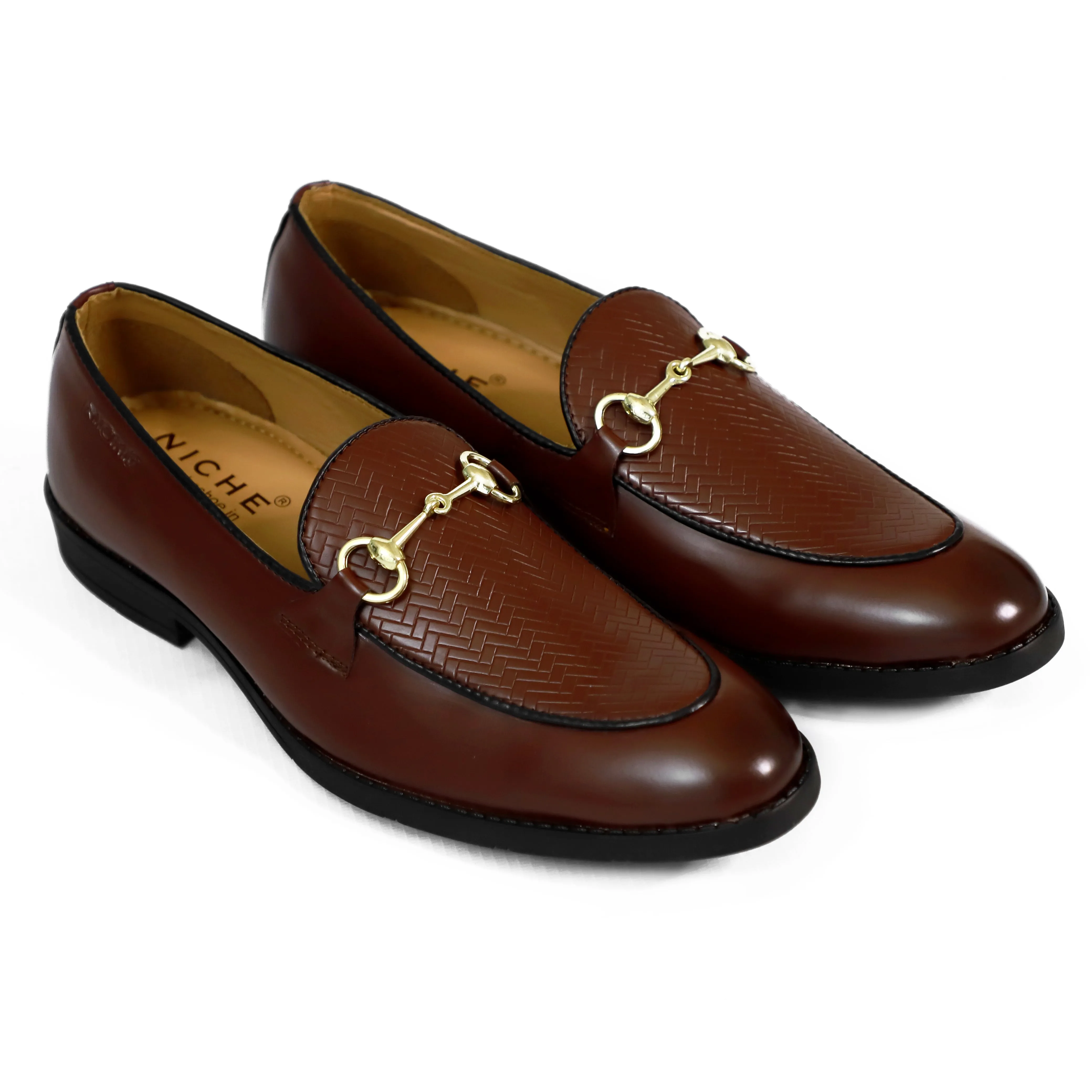 NICHE Cherry Brown Designer Horsebit Loafers