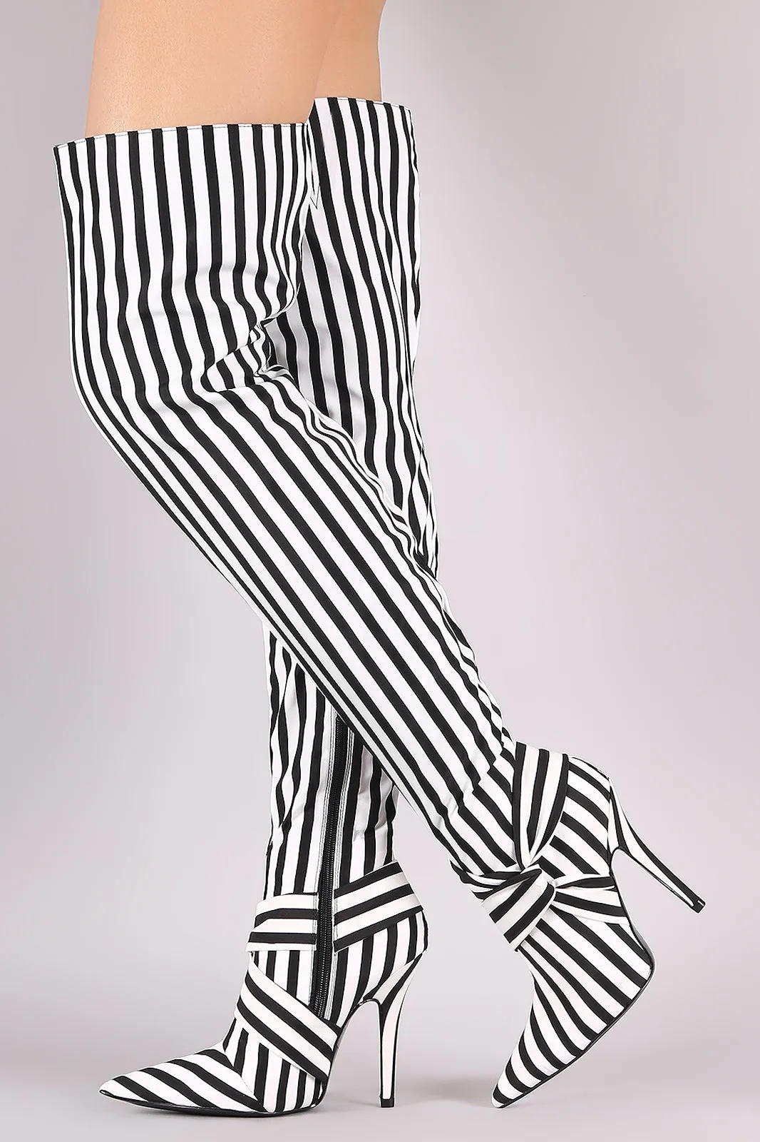 Pointy Toe Knotted Accent Over-The-Knee Stiletto Boots
