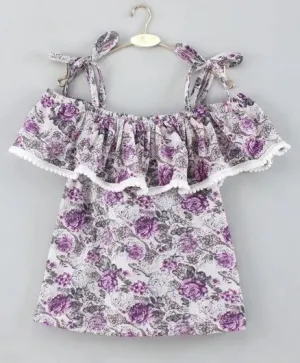 Strap Cold Shoulder Floral Printed Top