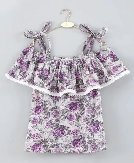 Strap Cold Shoulder Floral Printed Top