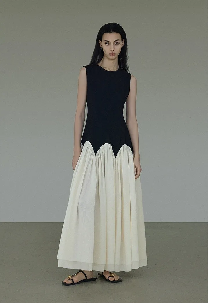 Two-Tone Sleeveless Flowy Maxi Dress