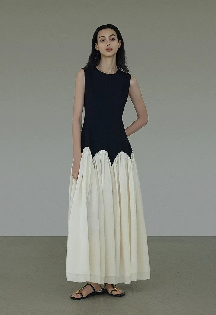 Two-Tone Sleeveless Flowy Maxi Dress