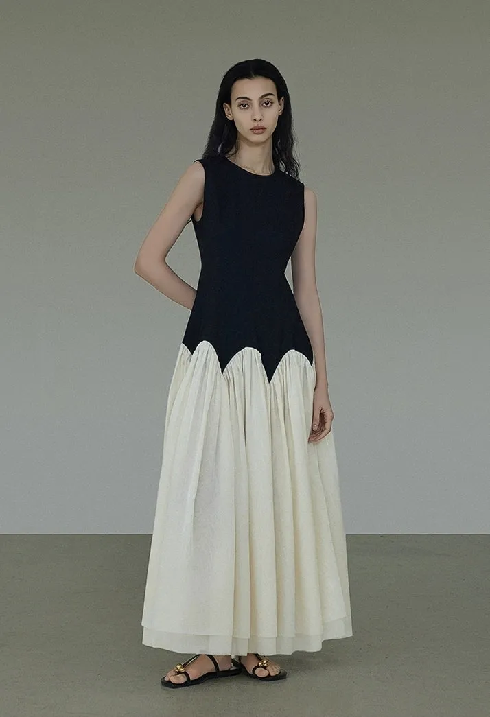 Two-Tone Sleeveless Flowy Maxi Dress