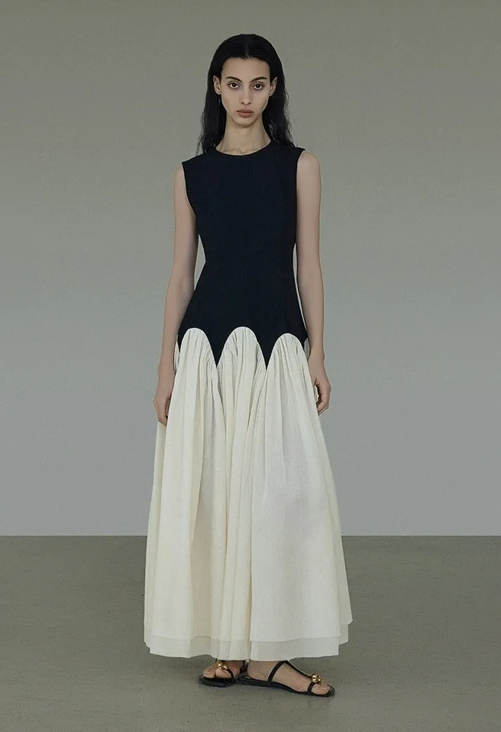 Two-Tone Sleeveless Flowy Maxi Dress