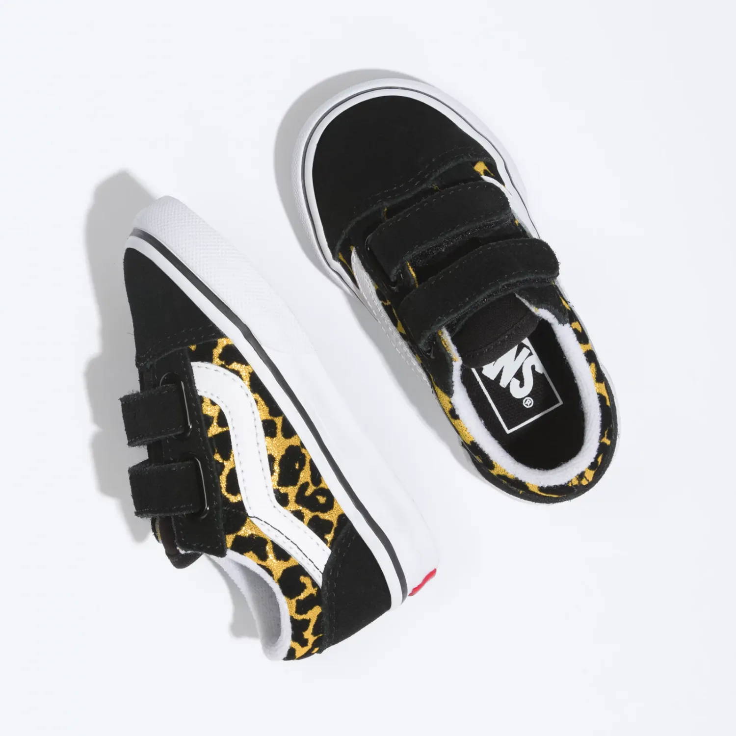 Vans Old Skool V (Flocked Leopard) Black/True White - Toddler