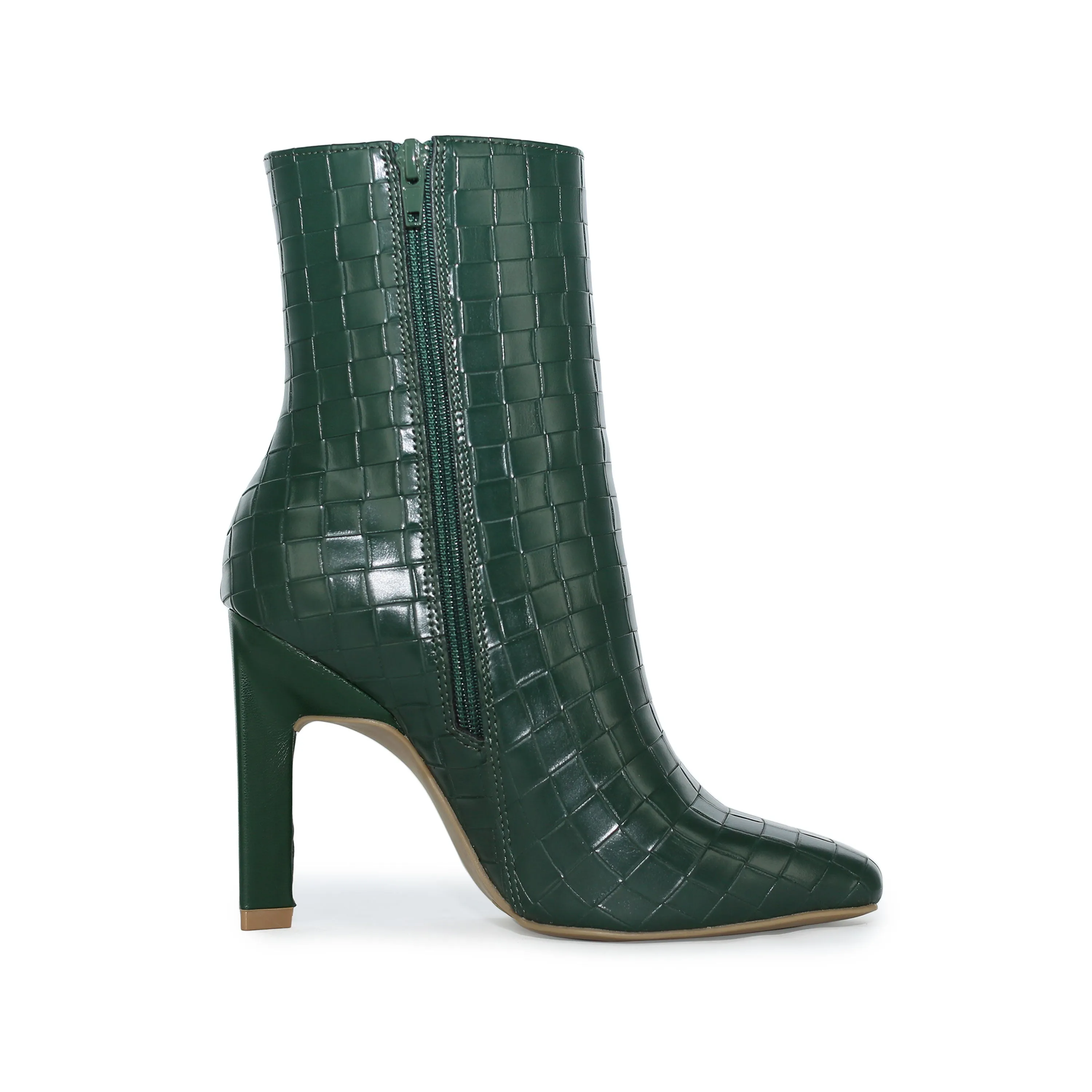 Wild Diva Faux Leather Woven Square Toe High Ankle Booties