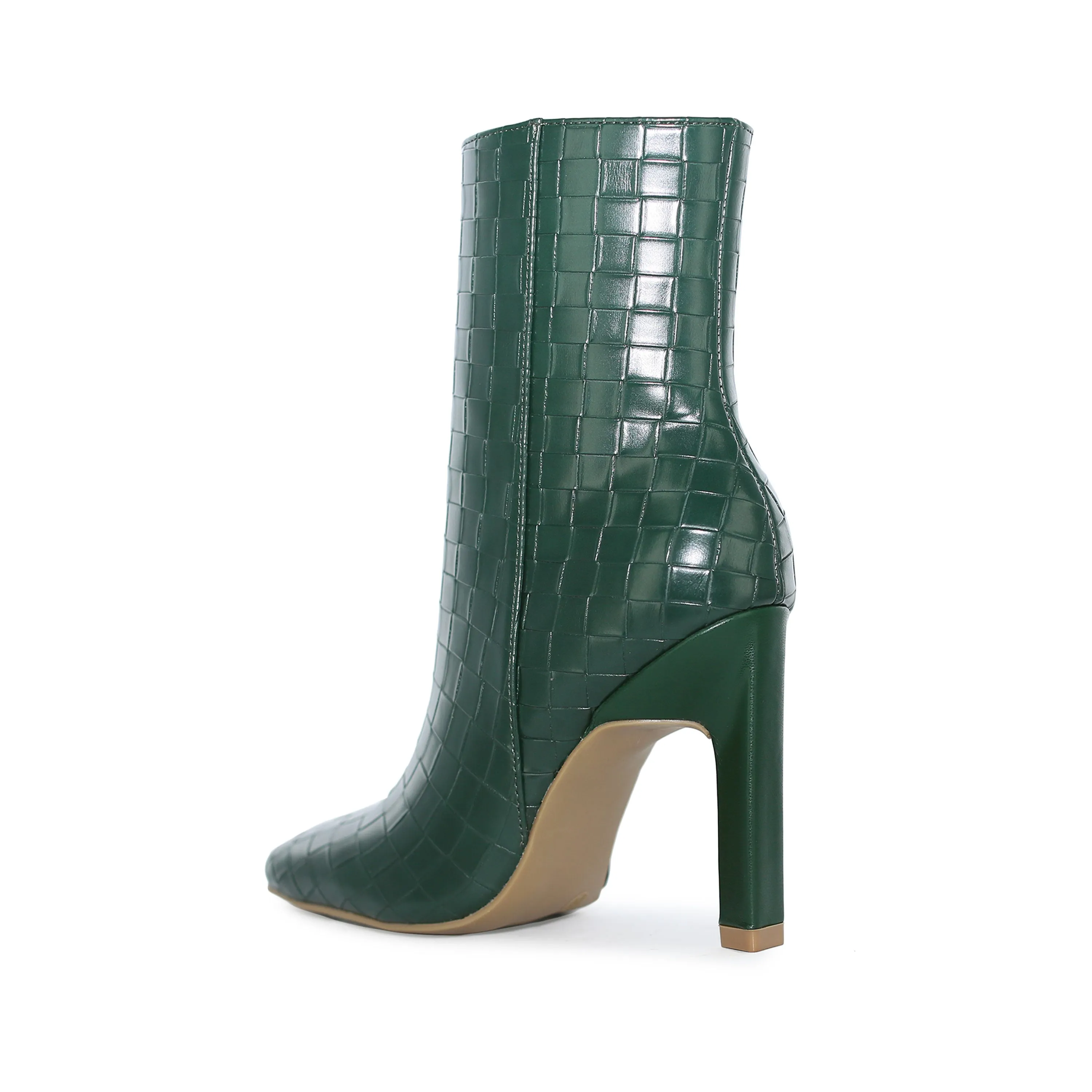 Wild Diva Faux Leather Woven Square Toe High Ankle Booties
