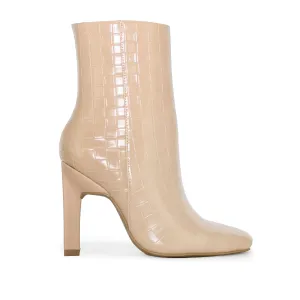Wild Diva Faux Leather Woven Square Toe High Ankle Booties