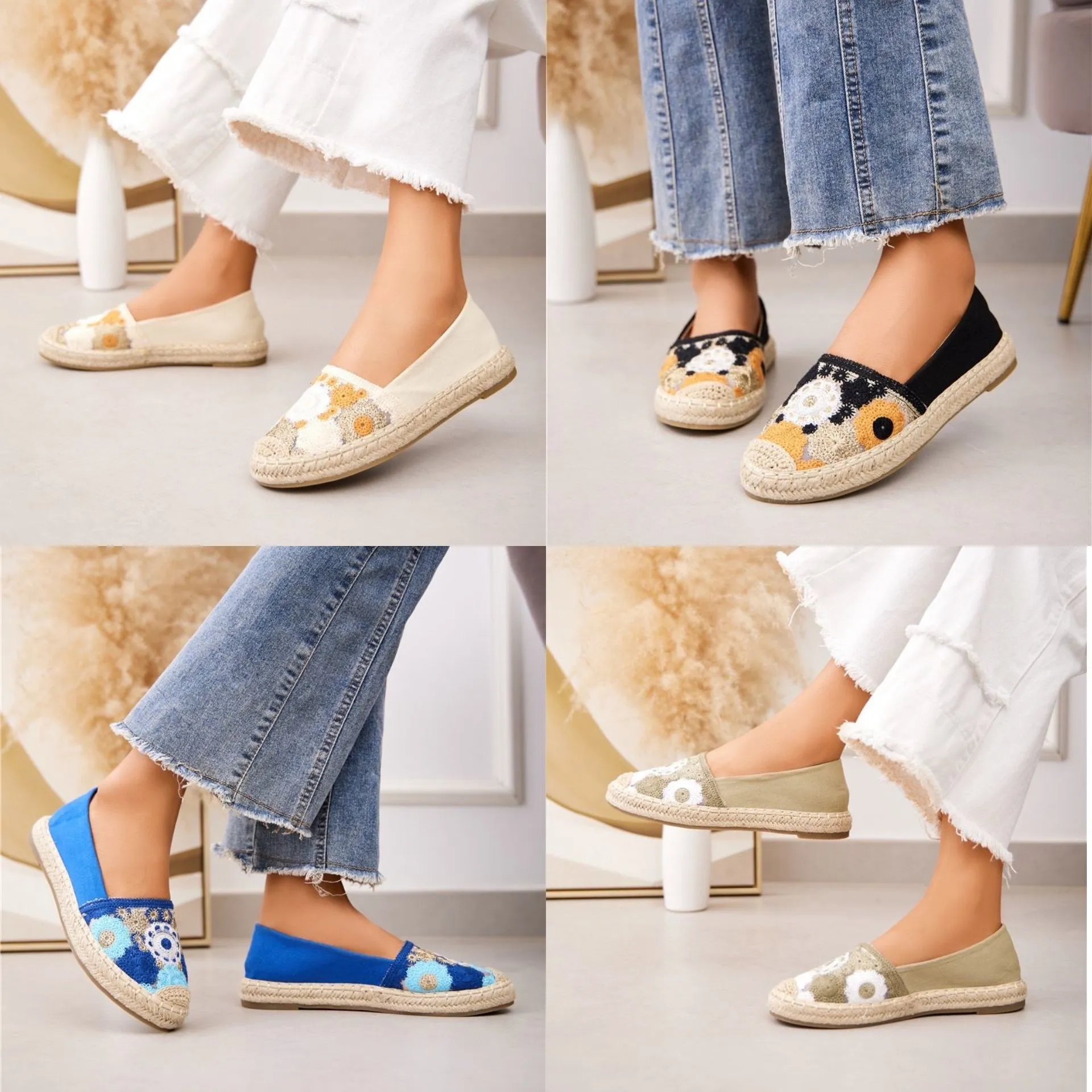 WOMEN'S EMBROIDED ESPADRILLE CLOSED TOE DESIGNER MULES IN BLUE